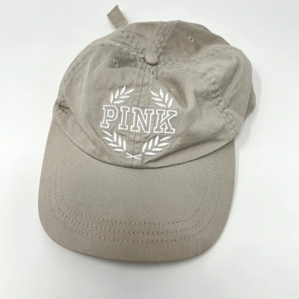 Victoria Secret PINK Adjustable Ball Cap Hat One Size Beige Cotton Logo